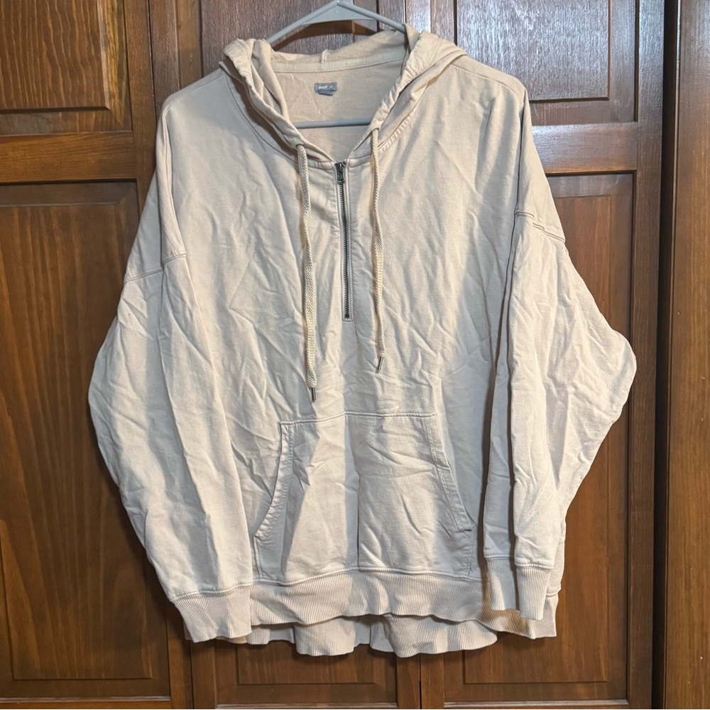 Aerie Oversized Quarter Zip Hoodie taupe tan